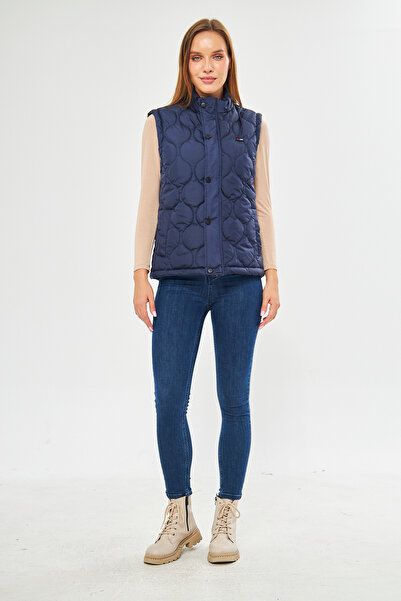 D1fference Women's Water And Windproof Onion Pattern Quilted Navy Blue Vest