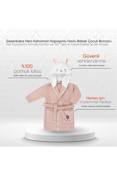 Gezenbebe Hero Hero Patterned Hooded Baby and Kids Bathrobe - Bunny