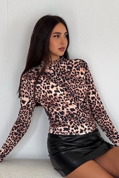 Ded COLLECTION Γυναικεία μπλούζα με ντραπέ με λεοπάρ σχέδιο