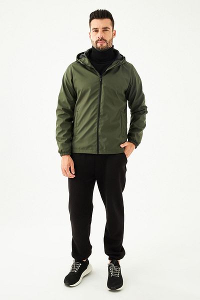 Fuga Ibiza Men's Khaki Lined Windproof Hooded Pocket Raincoat
