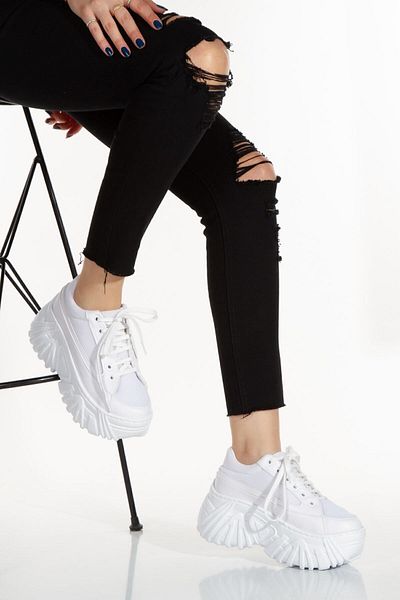 Limeo Pantofi sport alb, cu șireturi, cu talpă înaltă, casual, pentru femei