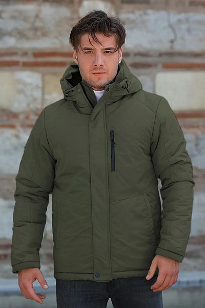 Goccix Мъжко ветроустойчиво зимно палто с качулка в цвят каки, ​​палто и парка