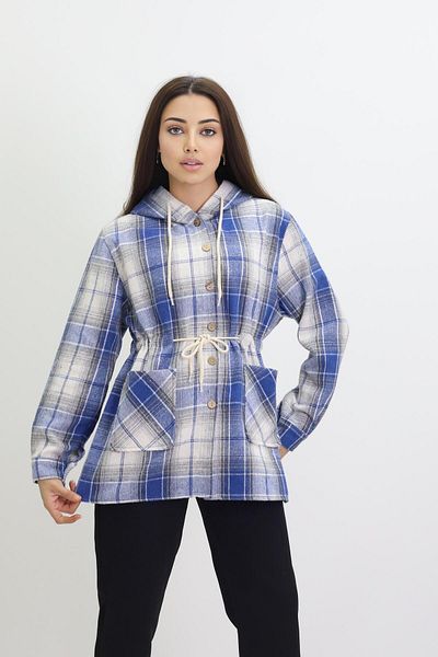 Kamex Cămașă de damă Lumberjack cu glugă în carouri albastre - crem