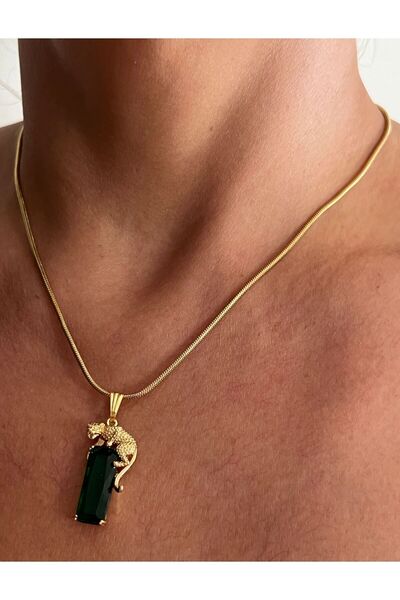 tones official قلادة النمر النمر مع سلسلة من الفولاذ المقاوم للتشويه باللون الأخضر