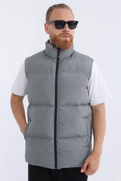 Goccix Men's Lined Windproof Gray Inflatable Vest