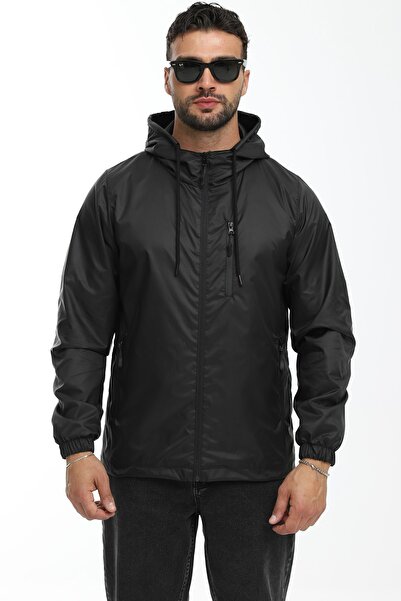 river green Ανδρικό αδιάβροχο με μαύρη επένδυση, ανθεκτικό στον αέρα, με κουκ...