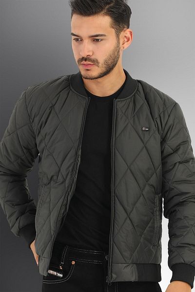 River Club Men's Anthracite College Collar Water and Windproof Quilted Patterned Fiber Sports Coat