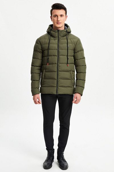 D1fference Ανδρικό Χακί Fleece Αδιάβροχο και Αντιανεμικό Αθλητικό Χειμερινό Παλτό με κουκούλα