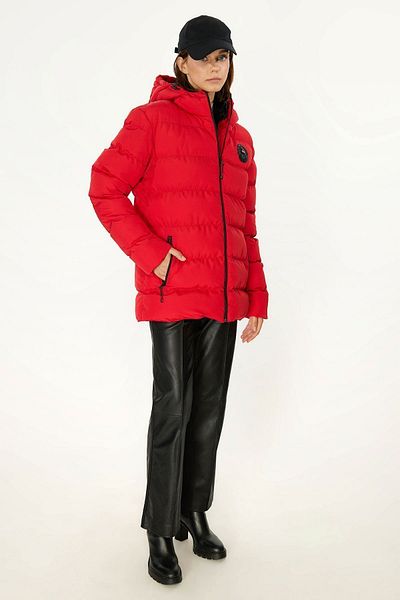 QAWWA Women's Red Windproof Puffer Winter Jacket