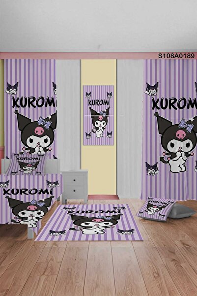 A2ZTR MOR KUROMİ BEBEK yatak Örtüsü, Perde Çift Taraf, Yastık, Kırlent, Halı Ve Tablo