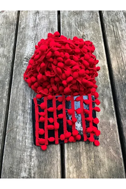 Kreatif Mağaza 3 Meters Red Ribbon Pompom – Decorative Ribbon