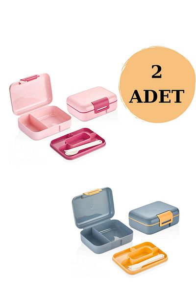 Rotanev 2-Piece Self-Spoon 5-Compartment 2-Layer Lunch Box Pink-Blue