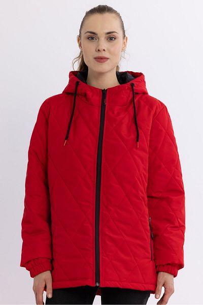 QAWWA Women's Diamond Pattern Hooded Red Ultra Light Seasonal Coat