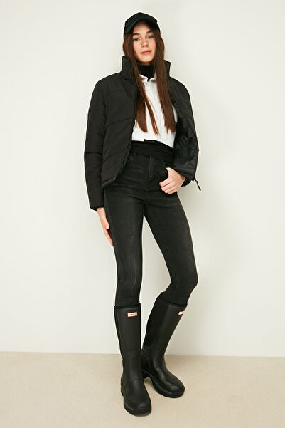 QAWWA Women's Black Fiber Windproof Puffer Winter Jacket