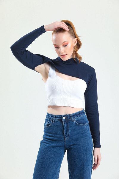 mirach Navy Blue Neck Collar Sleeve Combed Cotton