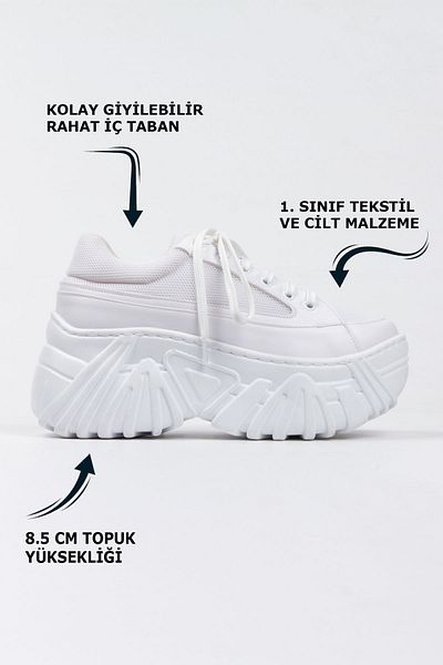 Limeo Pantofi sport alb, cu șireturi, cu talpă înaltă, casual, pentru femei