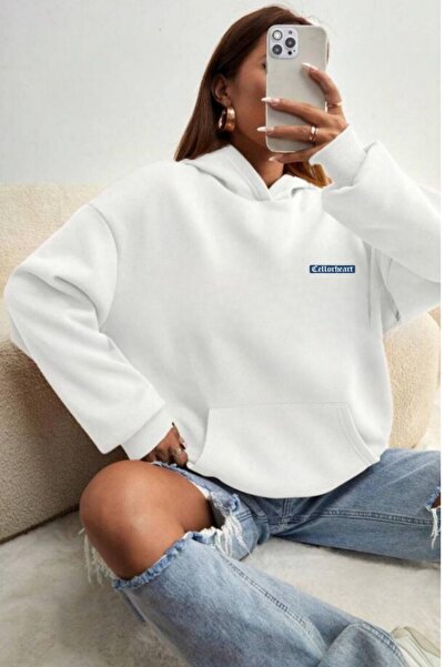 CAST COLLECTİON Hanorac alb oversize pentru femei cu imprimeu Celloheart