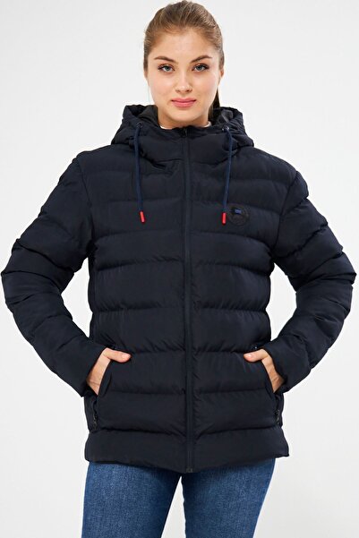 river green Palton de iarnă sport gonflabil cu glugă din fibră bleumarin pent...