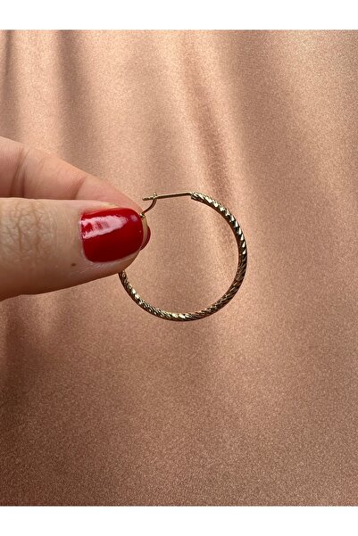 Elassin Aksesuar Burma Detaylı Halka Büyük Boy Gold Renk Küpe / Çap 3cm