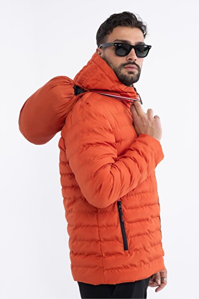 RİVERCLUP Erkek Kiremit  Rüzgar Geçirmez Kapüşonlu Taşınabilir Çantalı Elyaf ...