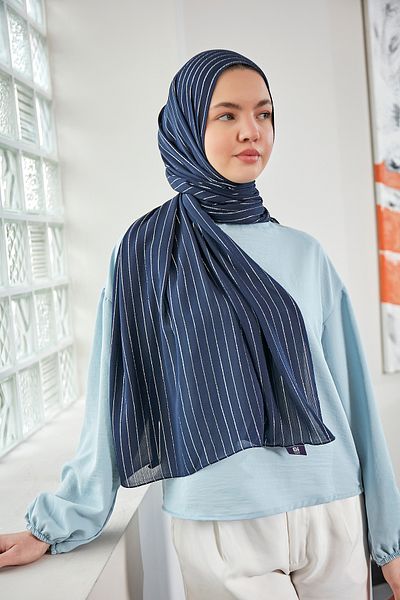 Scarf Σάλι σιφόν μπλε ναυτικό ασημί γκλίτερ