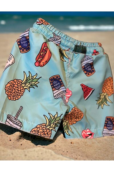 Lolliboomkids New Season Boy's Fun Print Λεπτομερή σορτς με κορδόνι μέσης με πλέγμα πλήρης / κανονική εφαρμογή