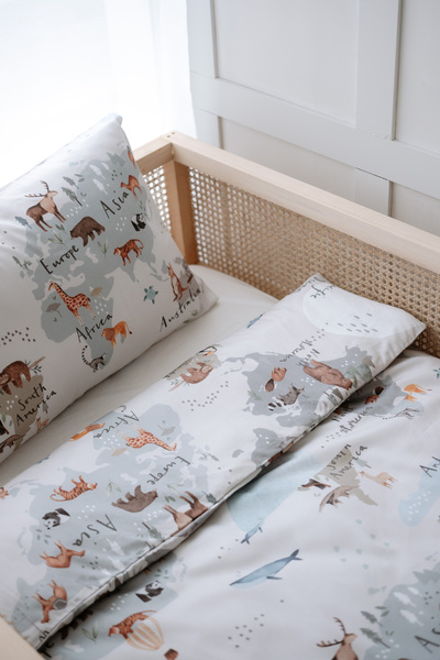 NOU طقم غطاء لحاف بخريطة حيوانات عضوية واحدة - خريطة حيوانات (160x220)