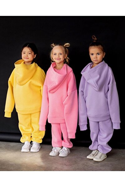 Lolliboomkids Κοριτσίστικο Κεντητό Σύνθημα κάτω επάνω Σετ με κουκούλα 3 κλωστών Ροζ χρώμα