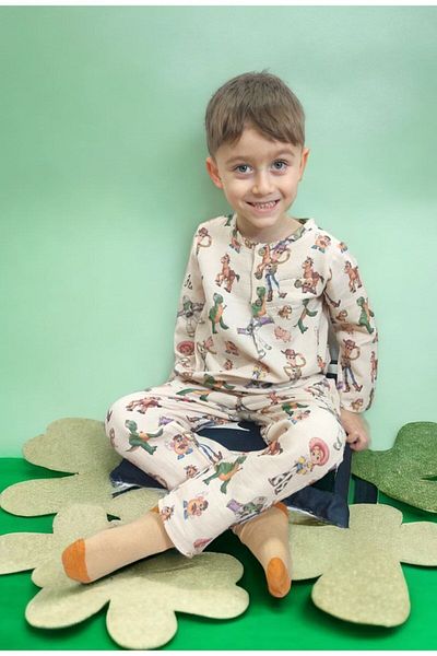 Lolliboomkids Set Pijama Baiet - Tesatura Muslin, Nasturi, Culoare Pastel, Cowboy Bumbac