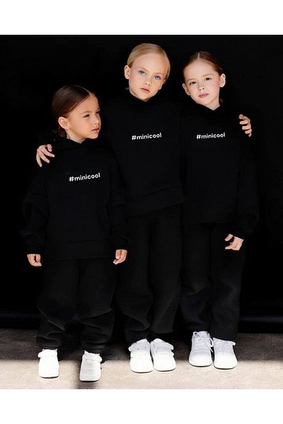 Lolliboomkids Slogan brodat pentru fete Hashtag Oversize Bottom Top Set cu glugă cu 3 fire