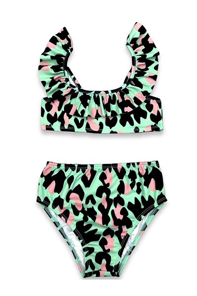 Lolliboomkids Girl's Popular Cartoon Characters Printed High Waist Ruffle Bikini Set