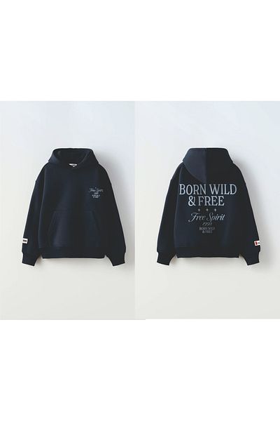 Lolliboomkids Hanorac cu glugă unisex albastru închis cu slogan scris cu 3 fire