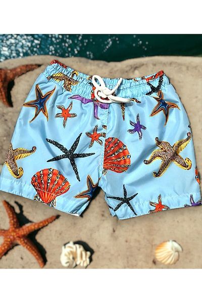 Lolliboomkids Pantaloni scurți de mare reglabili în talie pentru băieți, creaturi marine