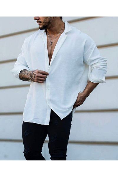MFU collection Men's Linen - Oversize Wide Cut Flowy Shirt