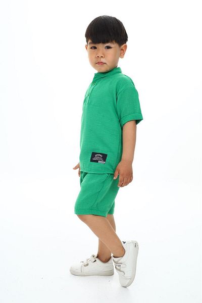 Lolliboomkids Boy's Muslin Fabric Judge Collar Shorts Set - 2 Pieces