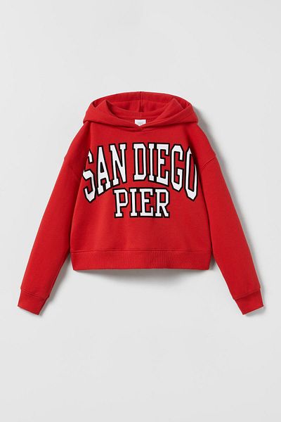 Lolliboomkids Суитшърт с качулка за момиче - момче в червен цвят San Diego Pier Text Printed Hoodie