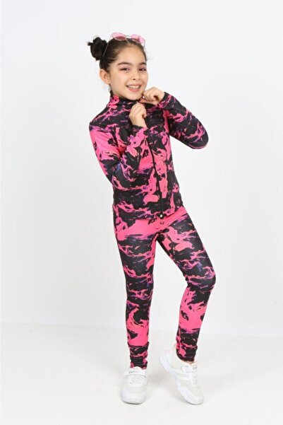 Lolliboomkids Κοριτσίστικο σετ αθλητικής φόρμας 3 τεμαχίων από ύφασμα κατάδυσης με σχέδιο φούξια ροζ, για γυμναστική σε εξωτερικούς χώρους