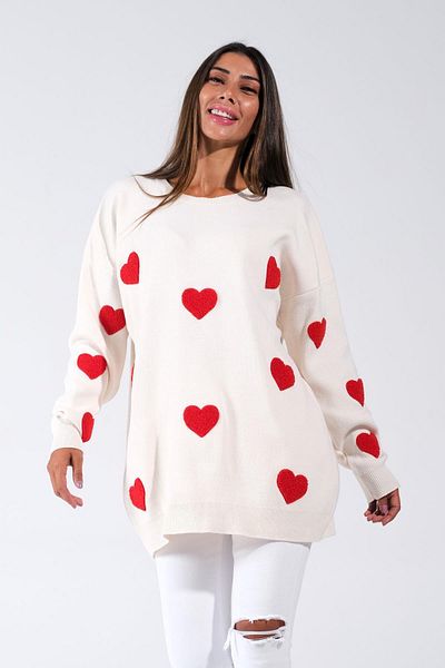 Keyifli Moda Pulover de damă cu inimă în relief alb