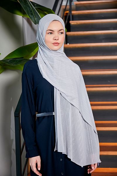 Scarf Silver Gray Chiffon Shawl - Glitter Detailed