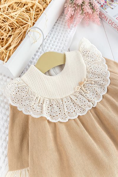 Babymod Long Sleeve Laced Collar Velvet Baby Girl Dress