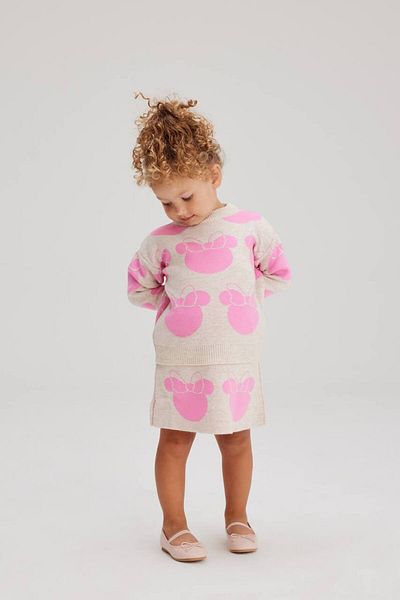Lolliboomkids Set de tricotaje cu gât roscat cu model Mickey sezon nou - fustă pulover 2 piese
