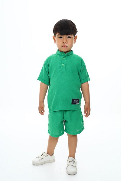 Lolliboomkids Boy's Muslin Fabric Judge Collar Shorts Set - 2 Pieces