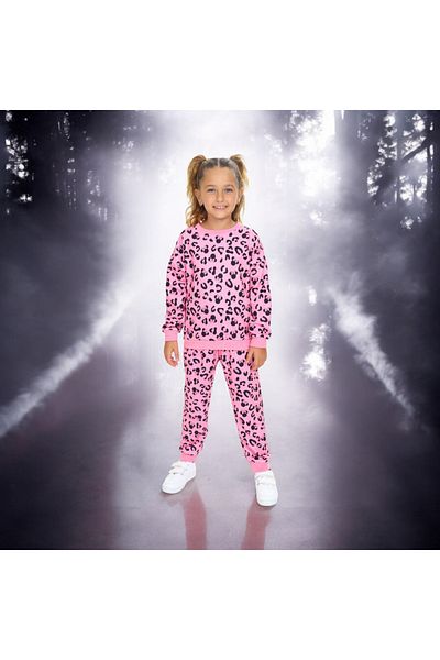 Lolliboomkids Set de trening cu textura moale cu imprimeu leopard roz fucsia - 2 fire