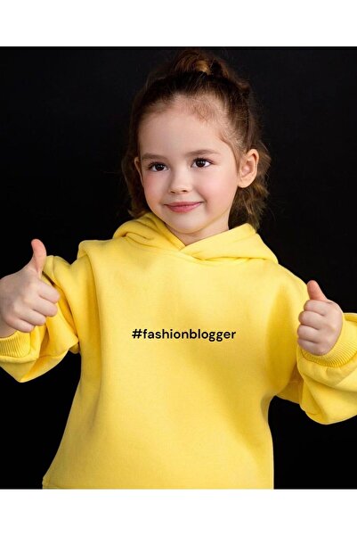Lolliboomkids Girl's Embroidered Slogan Hashtag Oversize Bottom Top Set Hooded 3 Thread Ribbon