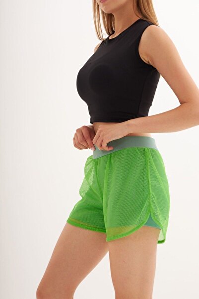 ibeeka Модель для байкерів Короткі легінси з деталями Шорти з сіткою на верху Шорти з еластичним поясом Бордо Фуксія Зелений колір