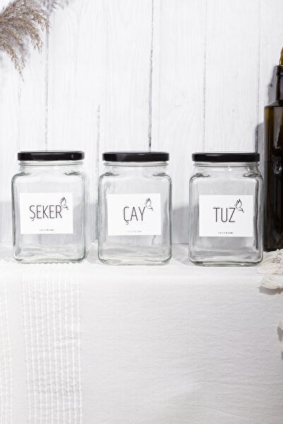 LALEZEN HOME طقم برطمانات زجاجية مكونة من 3 قطع مع ملصق كاندي-شاي-ملح 1000 مل