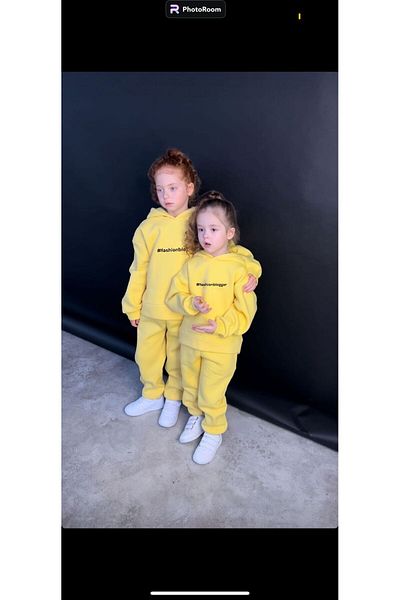 Lolliboomkids Girl's Embroidered Slogan Hashtag Oversize Bottom Top Set Hooded 3 Thread Ribbon