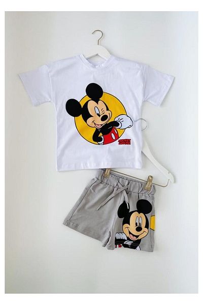 Lolliboomkids Boy's Cute Character Mickey Printed Ecru T-Shirt Shorts Set New Season