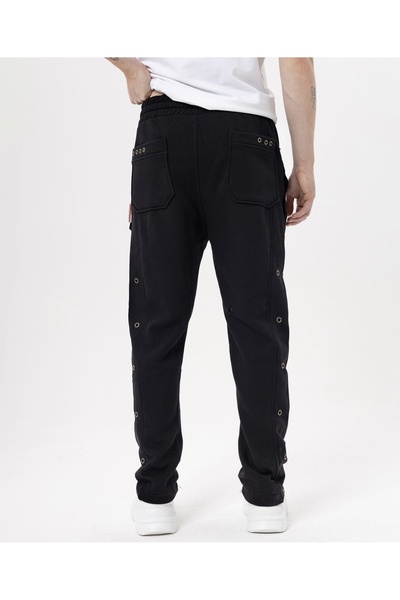 ibeeka New Season Ανδρικά ρούχα με μεταλλικό κουμπάκι με λεπτομερές στυλ Φούτερ μαύρο χρώμα στη μέση με κορδόνι