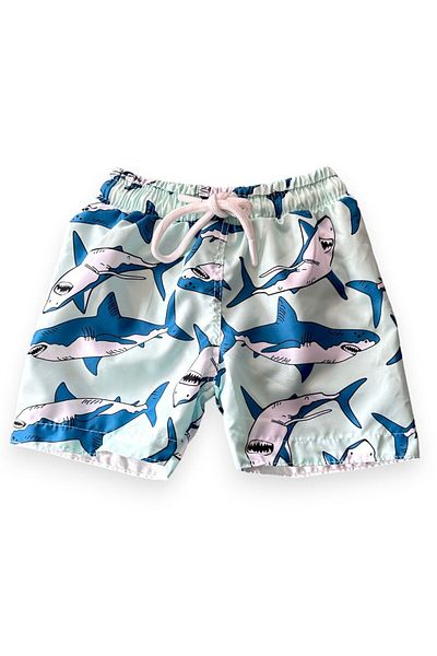Lolliboomkids Noul sezon pentru băieți Shark Jaws, cu imprimeu în talie, pantaloni scurți cu șireturi, costum de baie, plasă, perfectă